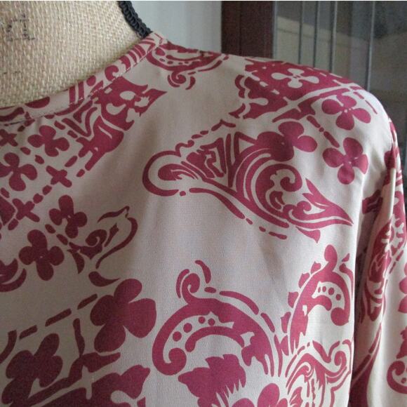 Vintage 80s 90s New Editions Taupe Maroon Abstract Blouse Size L Long Sleeve - Picture 9 of 15